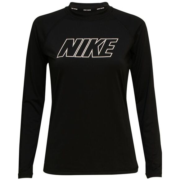 Nike Women's Standard UPF 40+ Long Sleeve Rashguard Swim Tee in Black, Small - Picture 1 of 9